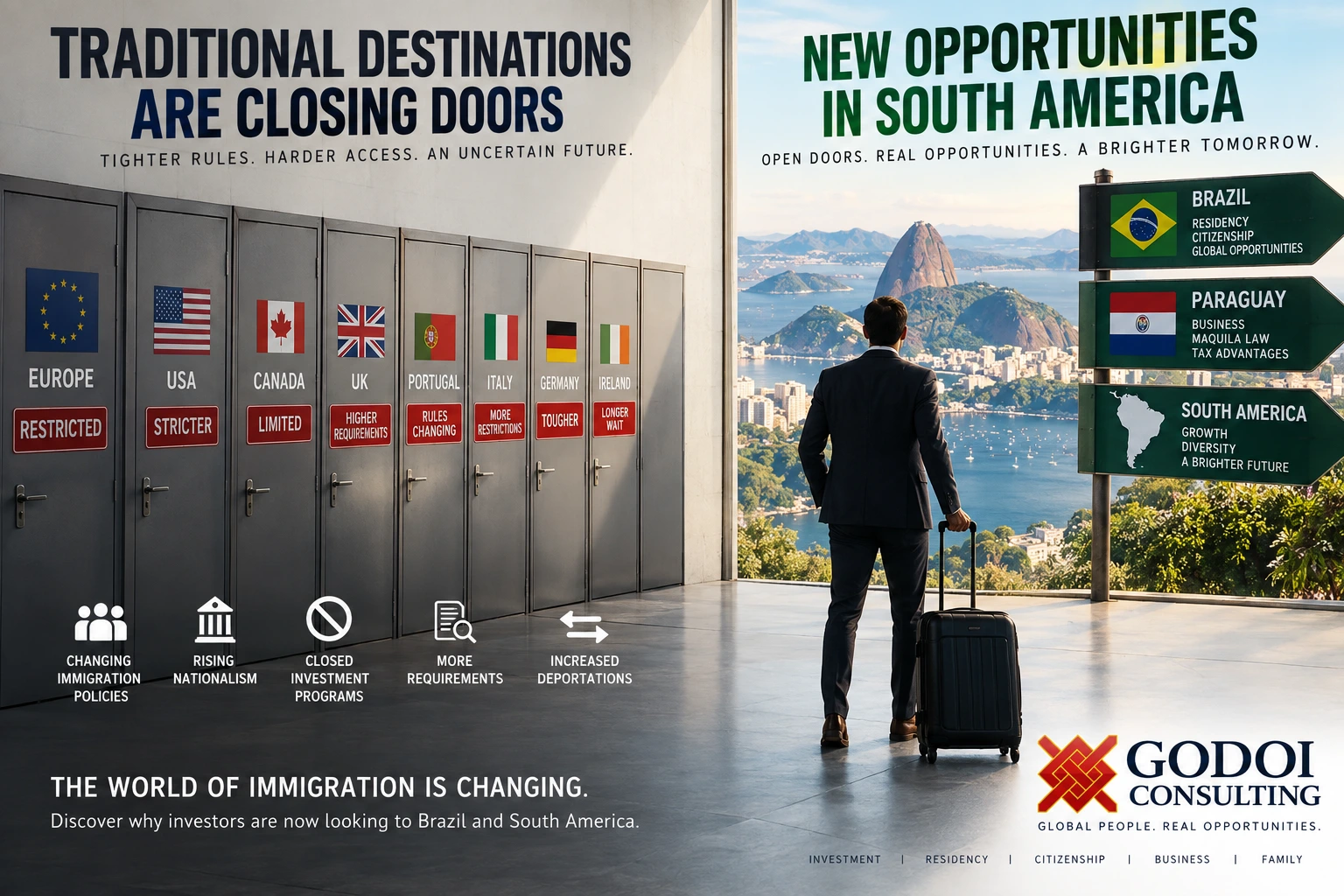 Global immigration in 2026: traditional destinations tighten immigration rules while Brazil and South America offer new residency and investment opportunities.